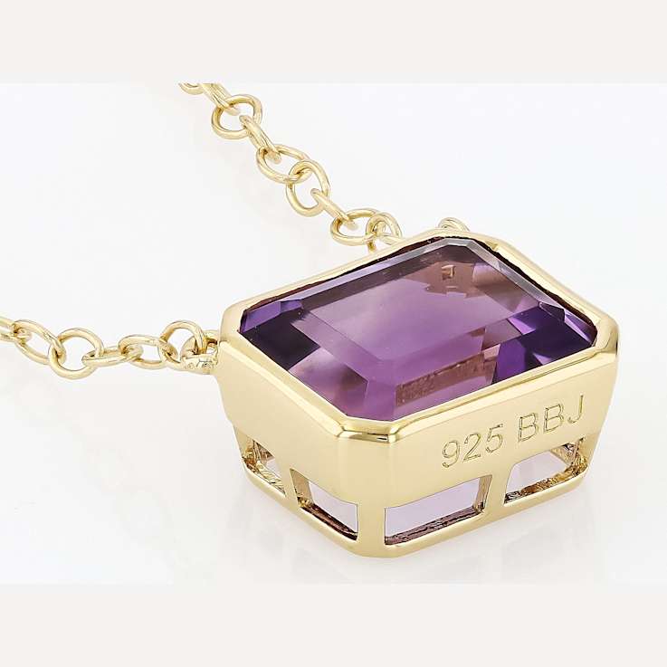 Amethyst Rectangular Octagonal Solitaire Toggle Necklace In 18K Gold
Over Sterling Silver 2.89ct