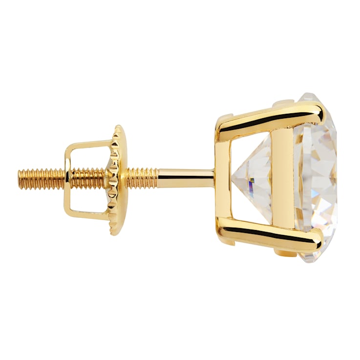 White Cubic Zirconia 14k Yellow Gold Studs With Velvet Gift Box 3.00ctw
