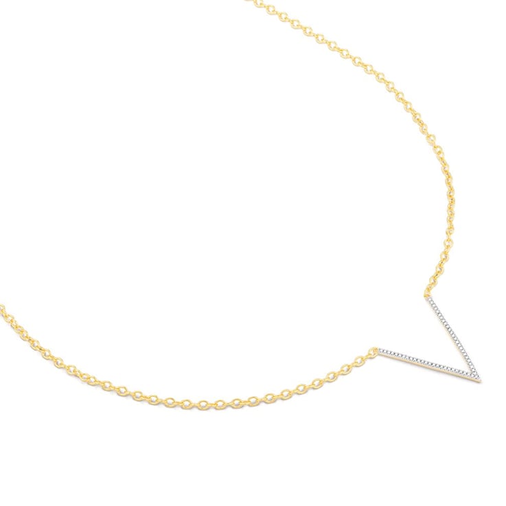 Diamond Accent V-Pendant Necklace In 14K Gold Over Sterling Silver