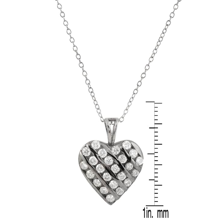 CZ Grid Heart Pendant Necklace In 14K Gold Over Sterling Silver