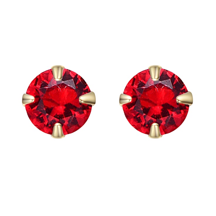 Ruby Color CZ Stud Earrings In 14K Gold Over Brass