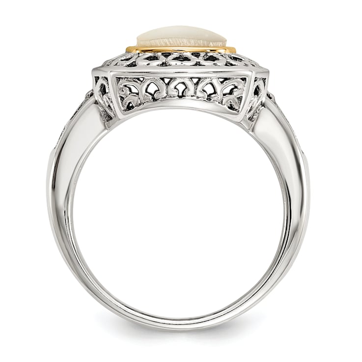 Sterling Silver with 14K Accent Antiqued Mother Of Pearl Ring