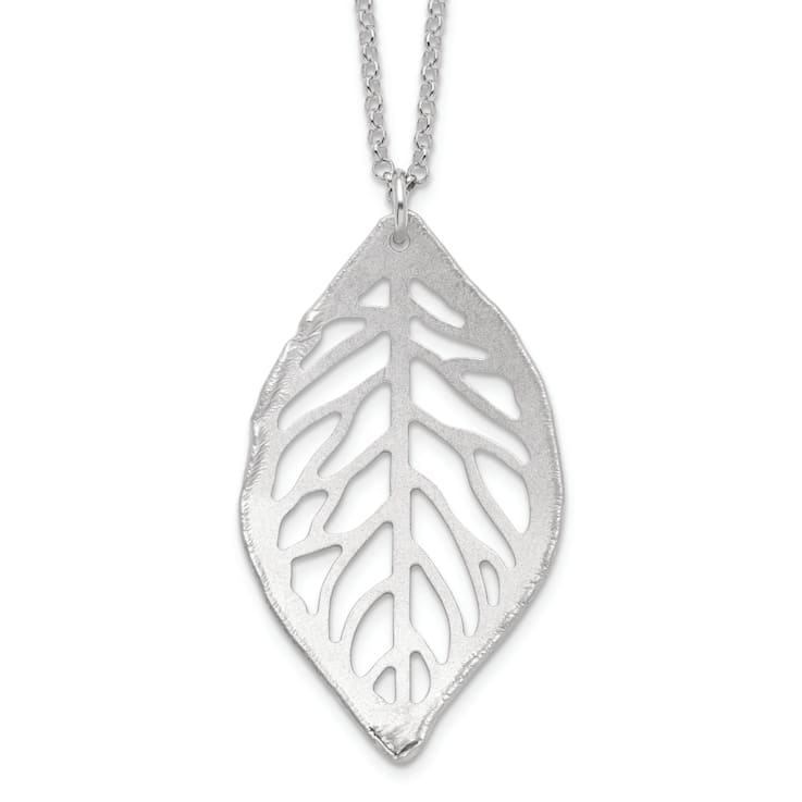 Sterling Silver Rhodium-plated Satin Cut-out Leaf Necklace