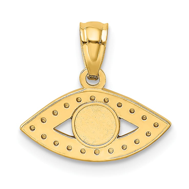 14k Yellow Gold Diamond-Cut Black and Blue Enameled Eye Pendant