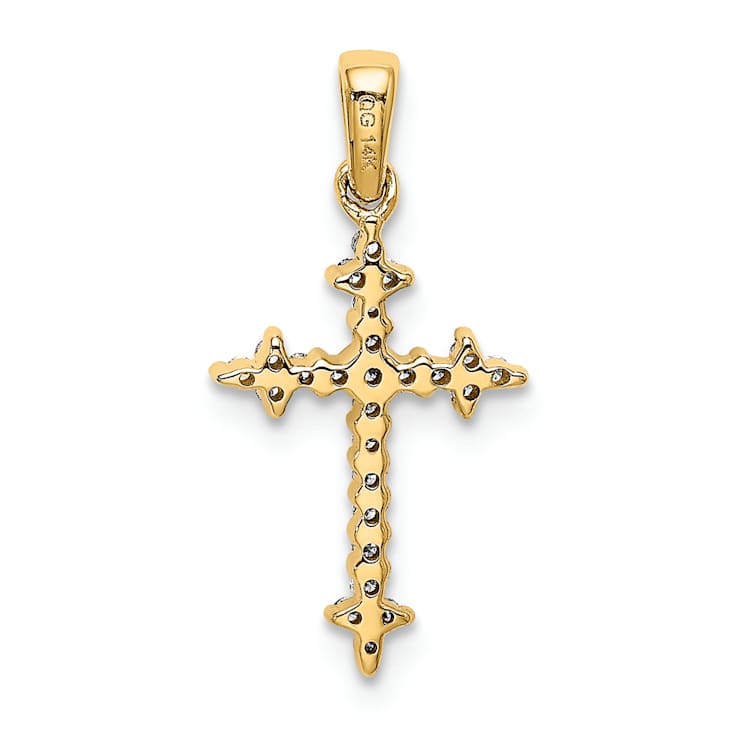 10k Yellow Gold and Rhodium Over 10k Yellow Gold 0.10 ctw Diamond
Fleur-de-Lis Cross Pendant