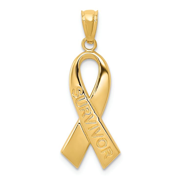 14k Yellow Gold Polished SURVIVOR Ribbon Pendant