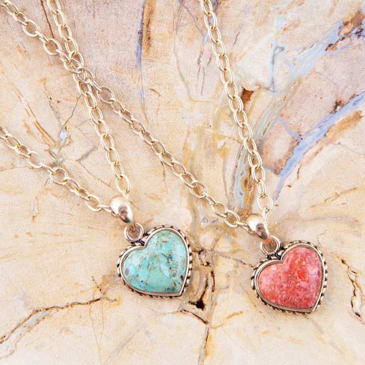 Barse Turquoise Heart Pendant Necklace In Bronze