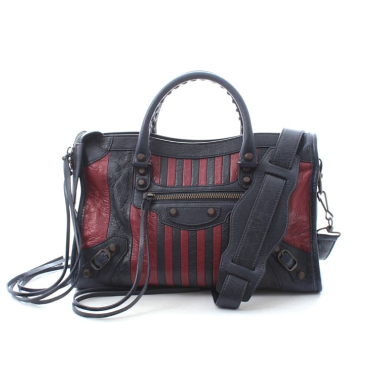 Balenciaga Classic City Marine Bordeaux Stripe Small Satchel Bag 18NQFA