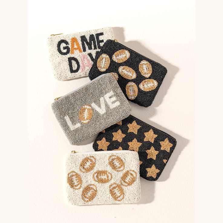 Shiraleah "LOVE" Glass Beaded Zip Pouch, Silver Color