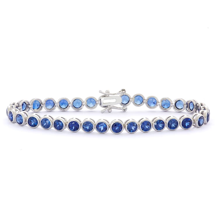 Lab Created Blue Sapphire Sterling Silver Tennis Bracelet 9.18ctw