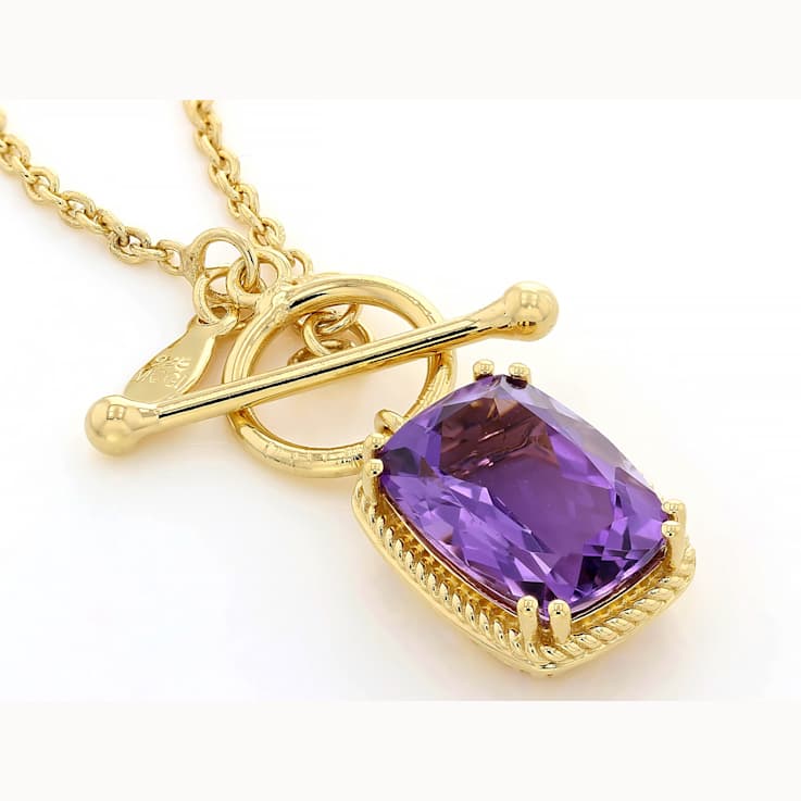 Amethyst Rectangular Cushion Toggle Necklace In 18K Gold Over Sterling
Silver 5.13ct