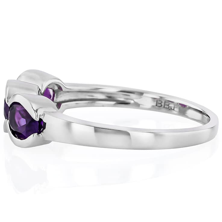 Amethyst Three-Stone Ring In Platinum Over Sterling Silver