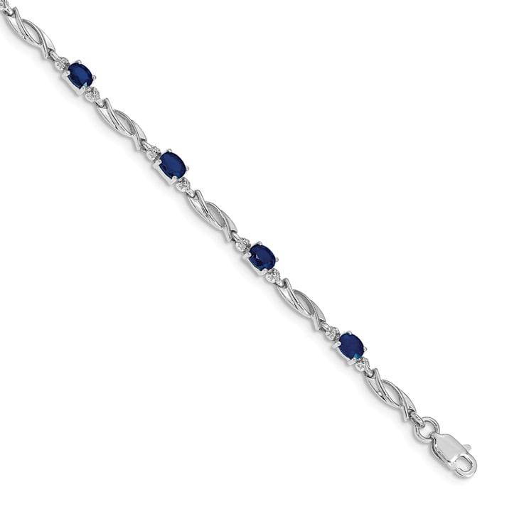 Rhodium Over 14k White Gold Diamond and Sapphire Bracelet