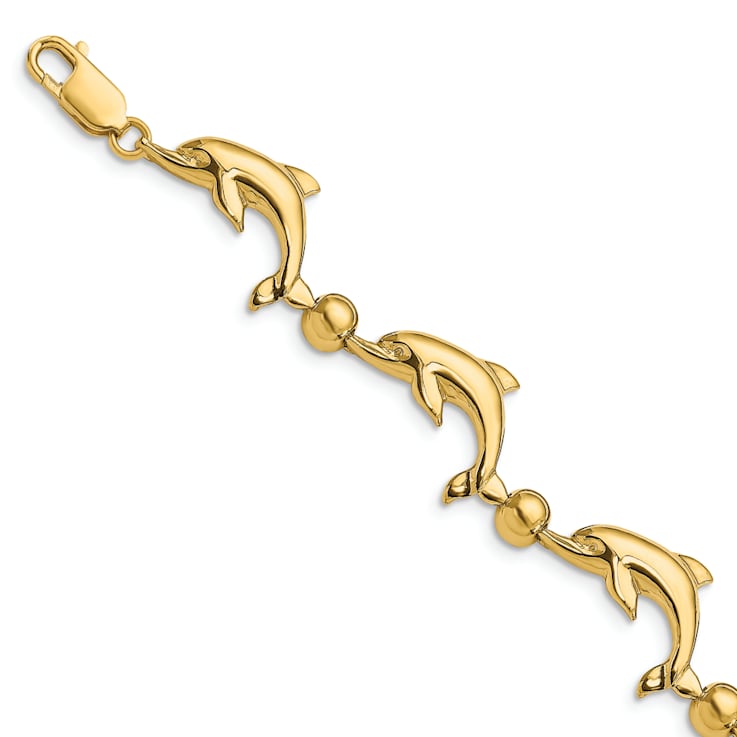 14k Yellow Gold Polished Dolphin Link Bracelet