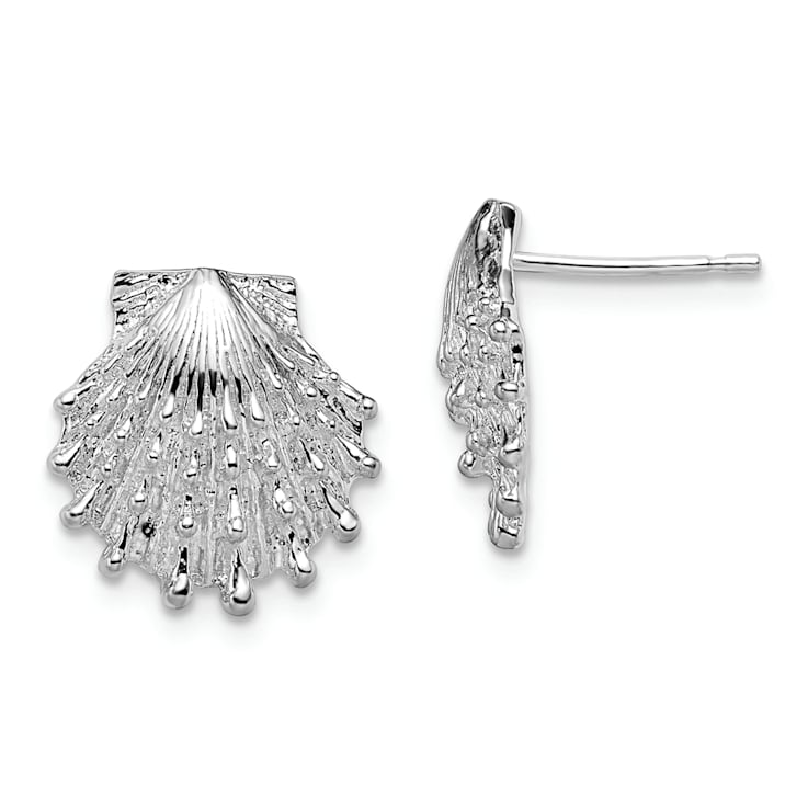 Rhodium Over Sterling Silver Polished Lions Paw Shell Post Earrings
