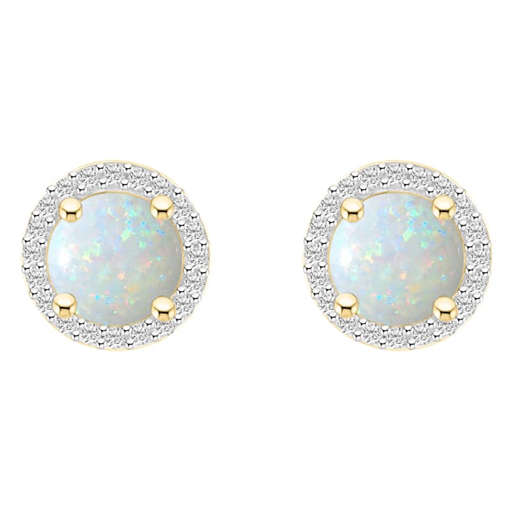 6mm Round Created Opal And Created White Sapphire 10k Yellow Gold Halo
Stud Earrings