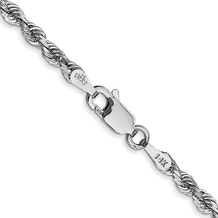 Rhodium Over 14k White Gold 3mm Solid Diamond-cut Quadruple Rope 20 Inch Chain