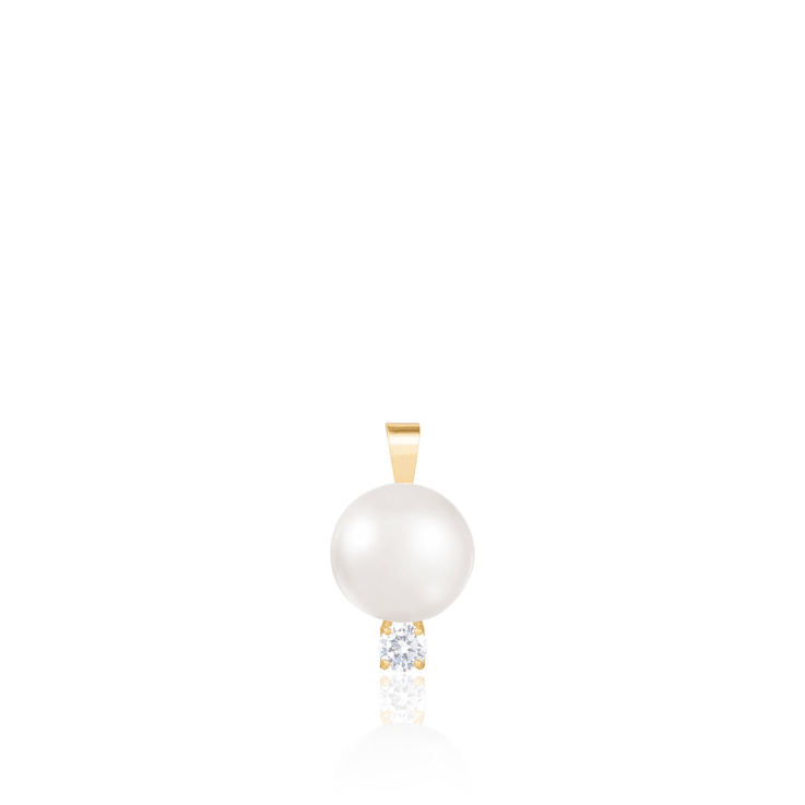 White Cultured Freshwater Pearl and Diamond 14K Yellow Gold Pendant 8-8.5mm