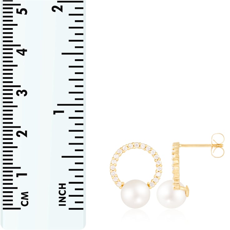 White Cultured Freshwater Pearl 14k Yellow Gold Earrings 7-7.5mm