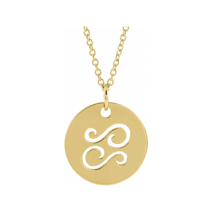 14K Yellow Gold Cancer Zodiac Disc Pendant With Chain