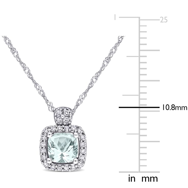 Aquamarine & Diamond 10K White Gold Pendant With Chain 0.62ctw
