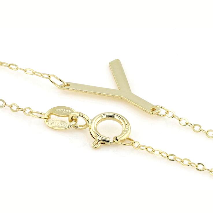 Sideways Initial Y Necklace In Solid 14K Yellow Gold 18 Inch