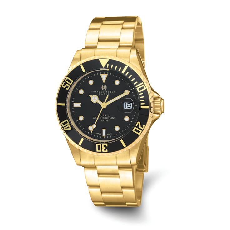 Ladies Charles Hubert Ladies Gold-plated Stainless Steel Black Dial Watch