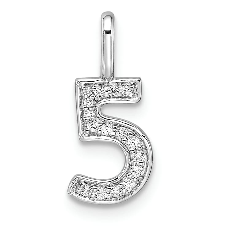 Rhodium Over 14k White Gold Diamond Number 5 Pendant