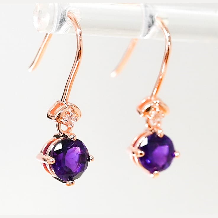 Amethyst and CZ 1.59 Ctw Round 18K Rose Gold Over Sterling Silver Drop
Earrings Jewelry.