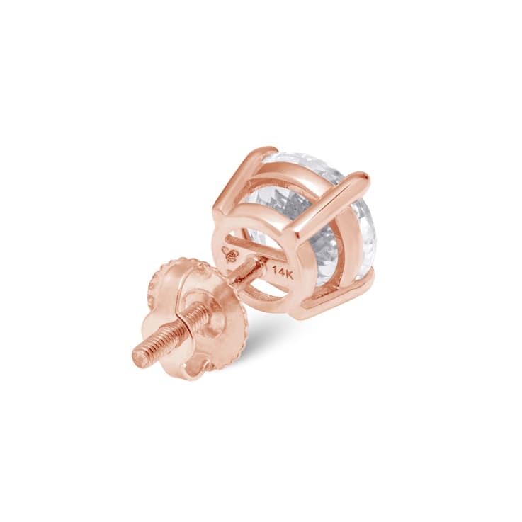 White Cubic Zirconia 14k Rose Gold Studs With Velvet Gift Box 4ctw