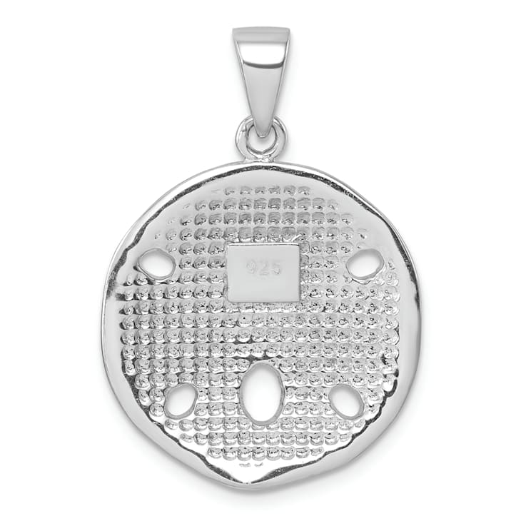 Rhodium Over Sterling Silver Polished Crystal Sand Dollar Pendant
