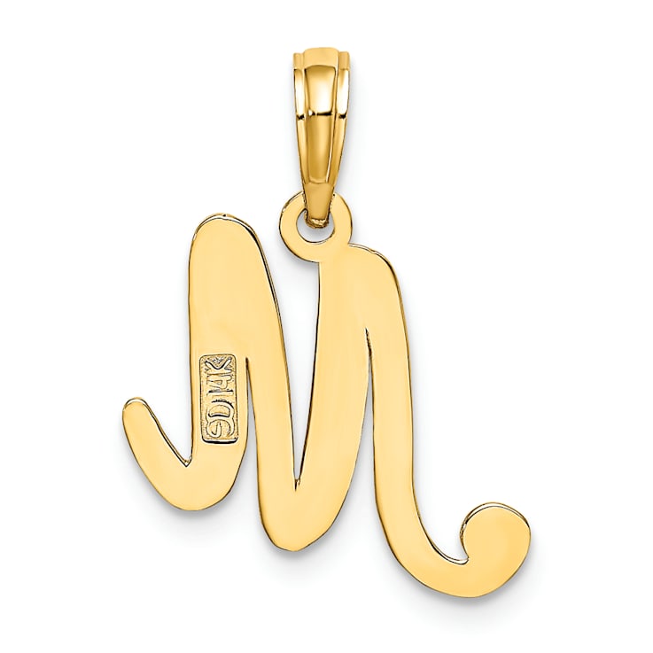 14k Yellow Gold Script Letter M Initial Pendant