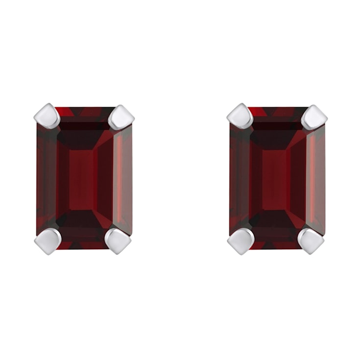 6x4mm Emerald Cut Garnet Rhodium Over 10k White Gold Stud Earrings