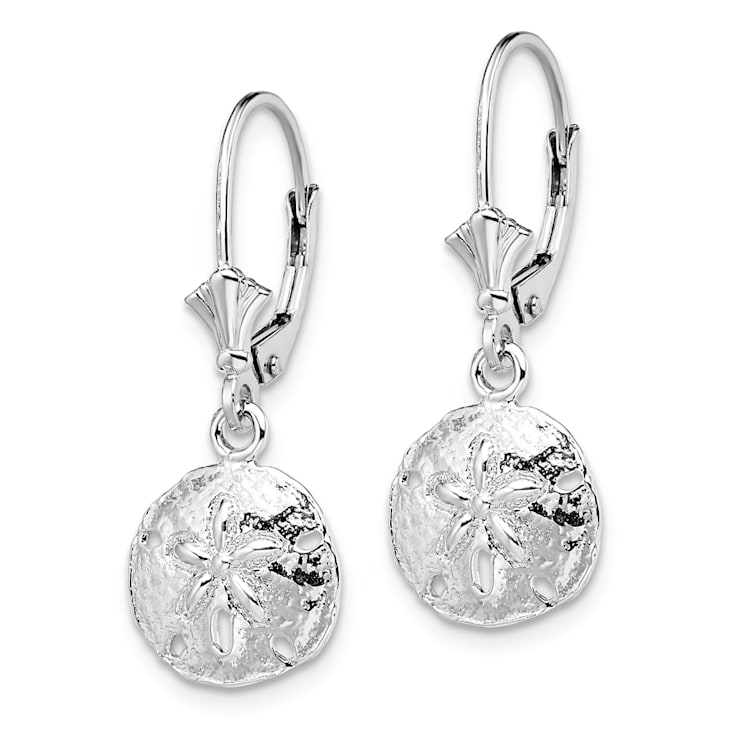 Rhodium Over Sterling Silver Polished Sand Dollar Leverback Earrings