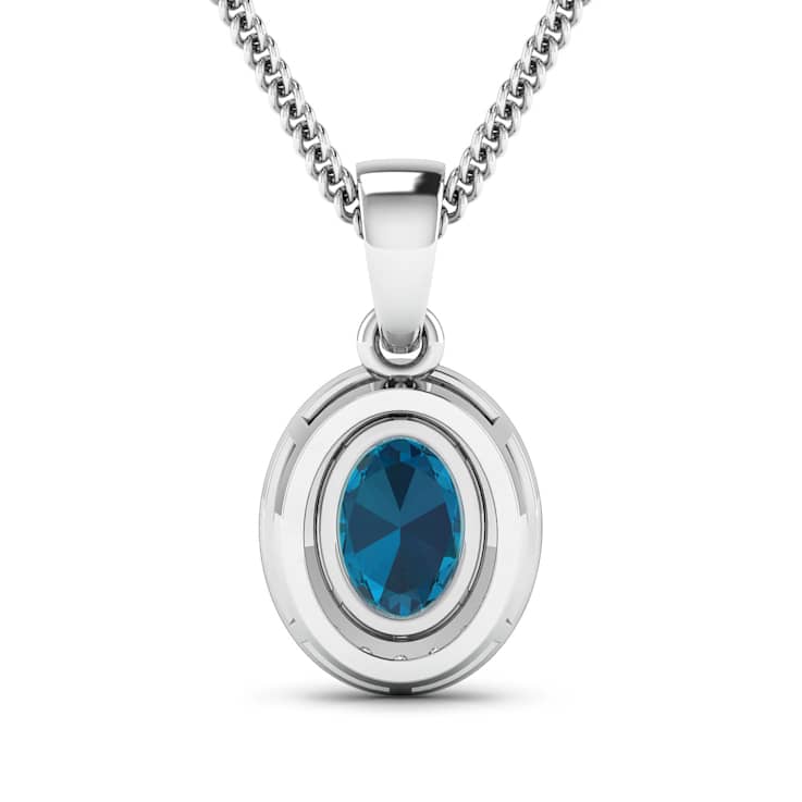1.10ctw 14K White Gold Blue London Blue Topaz and White Diamond Pendant
with 18 inch Cable Chain