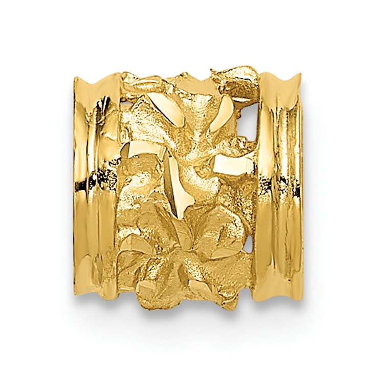 14k Yellow Gold Diamond-Cut Mini Plumeria Barrel Chain Slide Pendant