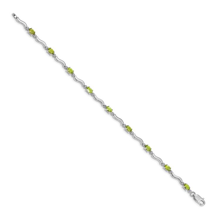 Rhodium Over 10k White Gold Fancy Diamond and Peridot Bracelet