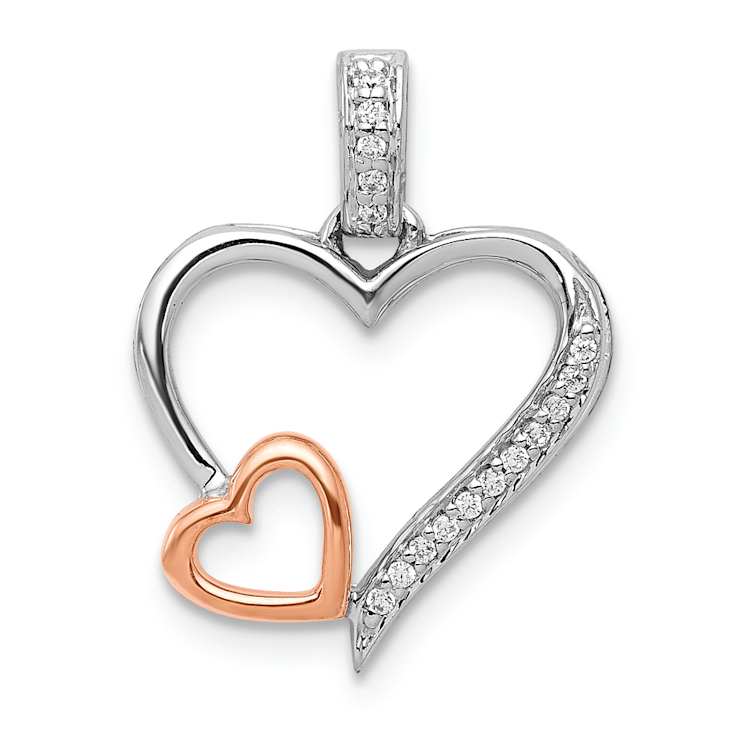 14K Two-tone Gold  Diamond Double Heart Pendant