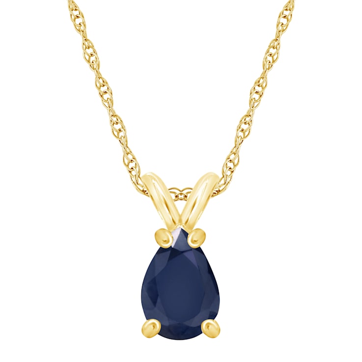 7x5mm Pear Shape Sapphire 14k Yellow Gold Pendant With Chain