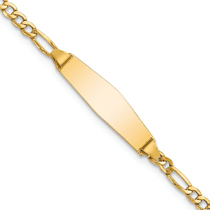14k Yellow Gold Semi-Solid Soft Diamond Shape Figaro Link ID Bracelet
