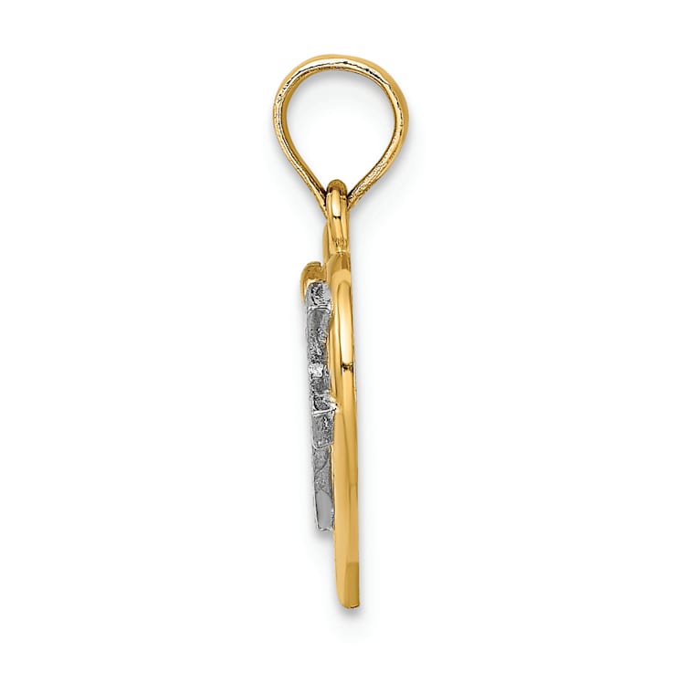 Rhodium Over 14K Two-tone Gold Cross In Heart Charm Pendant