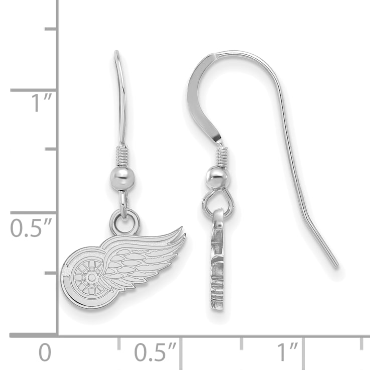 Rhodium Over Sterling Silver NHL Detroit Red Wings LogoArt Dangle Earrings