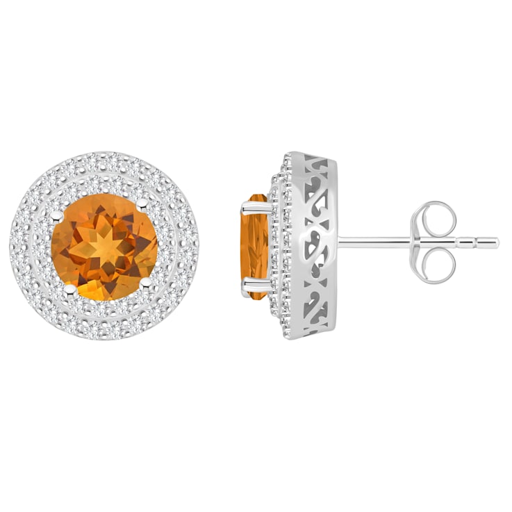 7mm Round Citrine And White Topaz Accent Rhodium Over Sterling Silver
Double Halo Stud Earrings