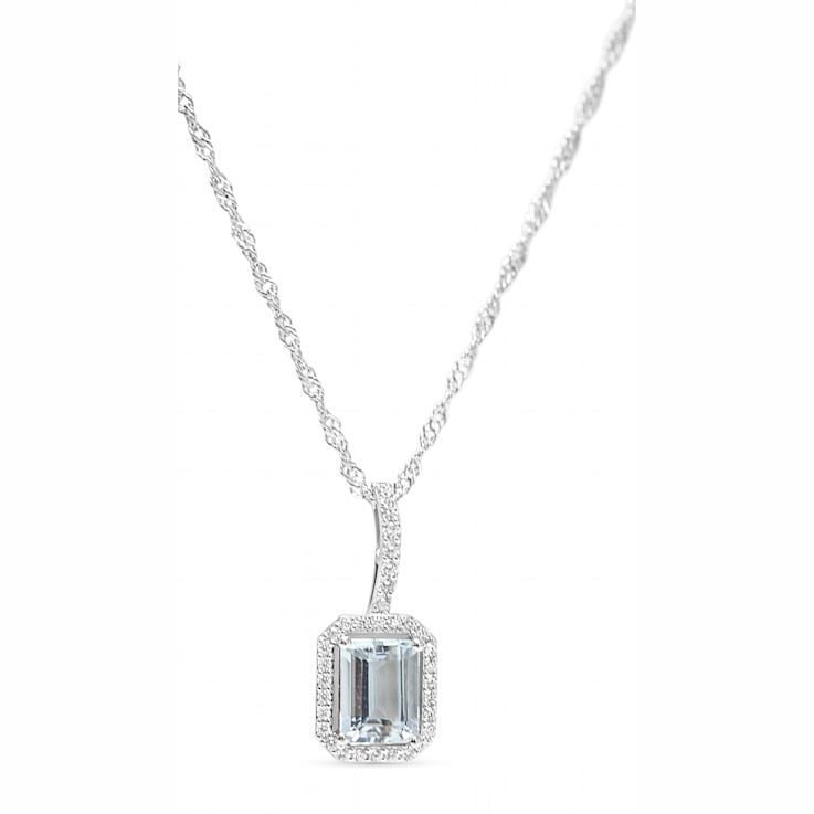 Rhodium Over Sterling Silver 9x7mm Rectangular Octagonal Aquamarine
Pendant 2.10ctw