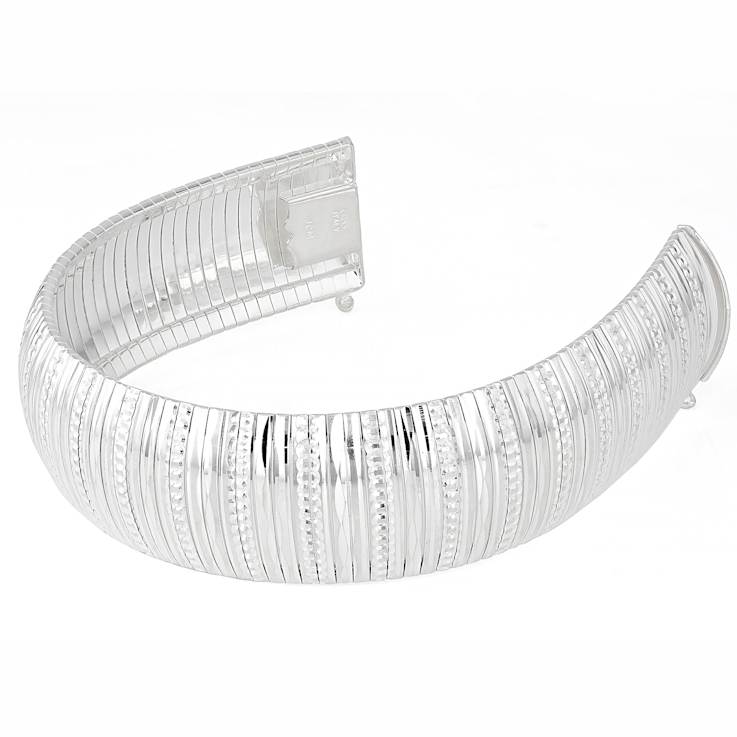 Wide Diamond-Cut Omega Bangle In Sterling Silver