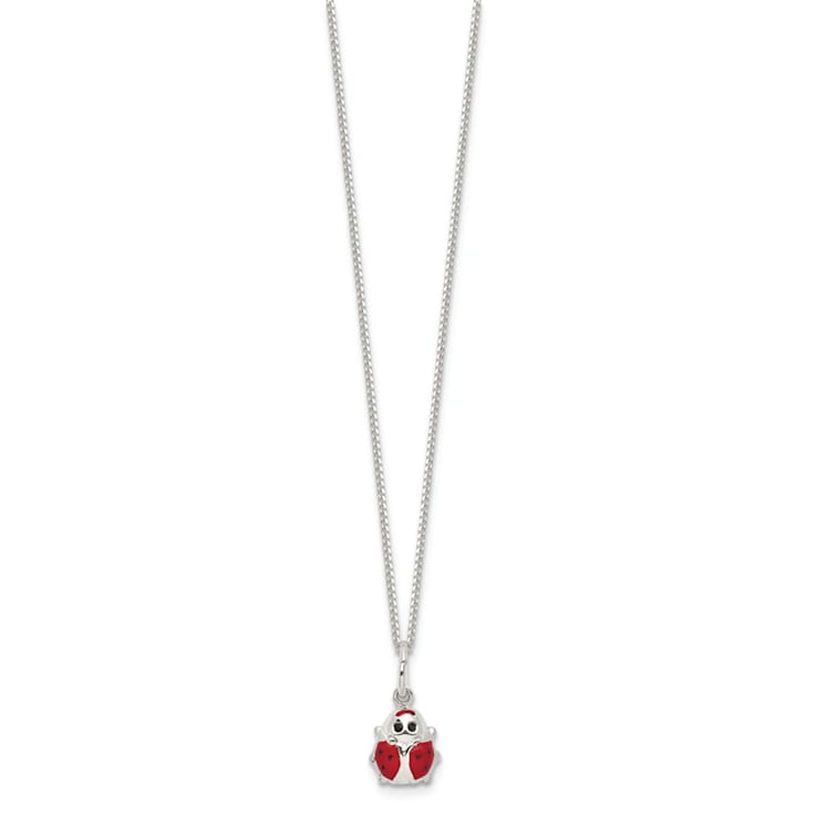 Sterling Silver Polished Black and Red Enameled Ladybug Children's Necklace