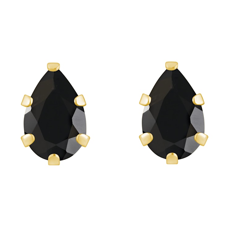 6x4mm Pear Shape Black Onyx 10k Yellow Gold Stud Earrings