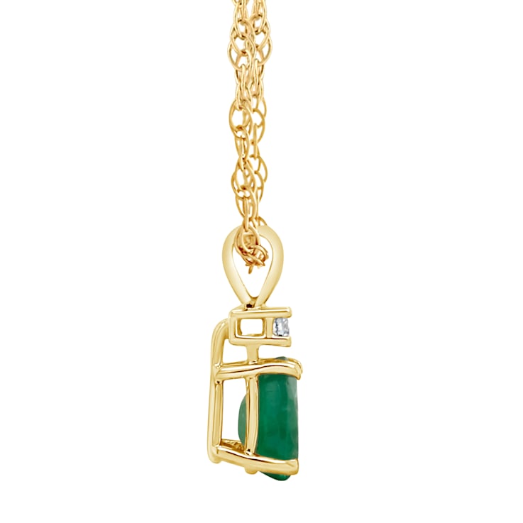 6x4mm Pear Shape Emerald with Diamond Accent 14k Yellow Gold Pendant
With Chain