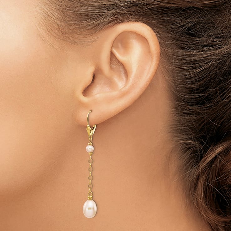 14K Yellow Gold 5 8mm Pink Freshwater Cultured Pearl Leverback Earrings 16471A