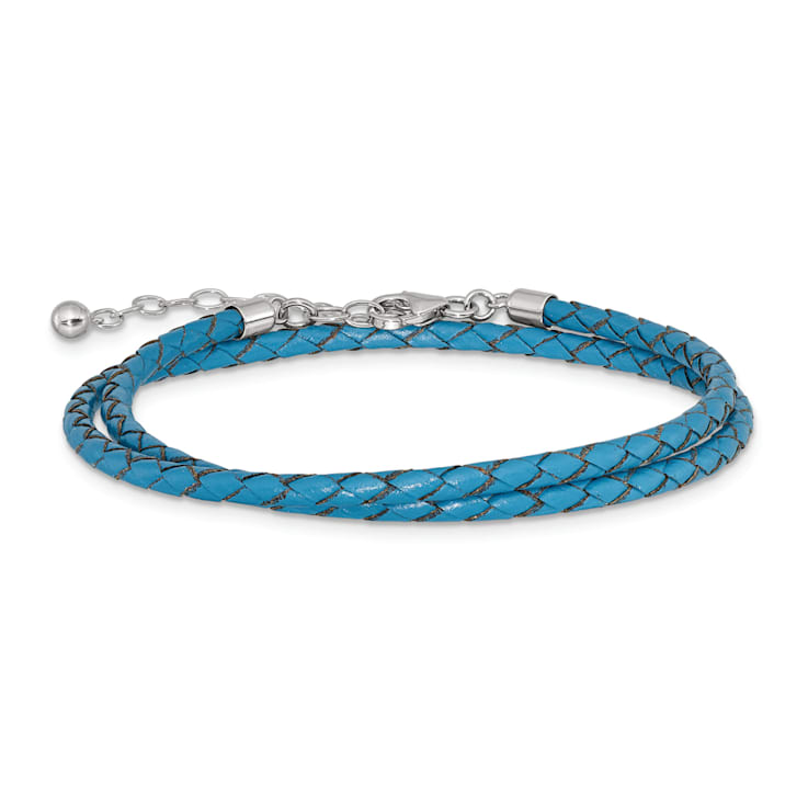Blue Leather 14" with 2" Extension Choker or Wrap Bracelet